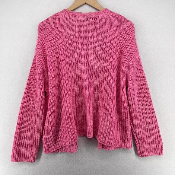 TALBOTS Sweater XL Tape Yarn Open Front Cardigan Cotton Blend Pink - Picture 2 of 13
